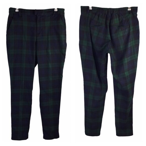 Hot Topic Vintage 90s Plaid Pants Tapered Leg Green Navy Blue Size L Y2K Tartan - Picture 1 of 9